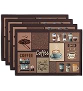 Wnoesat Coffee Theme Placemats Set of 4 Farmhouse Style Brown Linen Fabric Table Mat 12x18 Inch W...