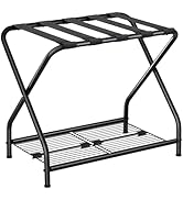NEFROM Luggage Rack, Suitcase Stand with Storage Shelf, Foldable Metal Luggage Holder for Guest R...