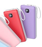 penaover Portable Charger with Built-in Cables&amp;AC Wall Plug,5 Output 2 Input 20000mAh Power Bank,...