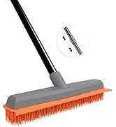 Rubber Broom Carpet Rake Pet Hair Remover Broom with Squeegee Extension Push Broom for Carpet Har...