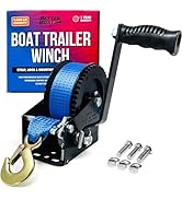 Boat Trailer Winch with Strap and Hook, Manual Hand Crank Winch, Heavy Duty One-Speed Ratchet Gea...