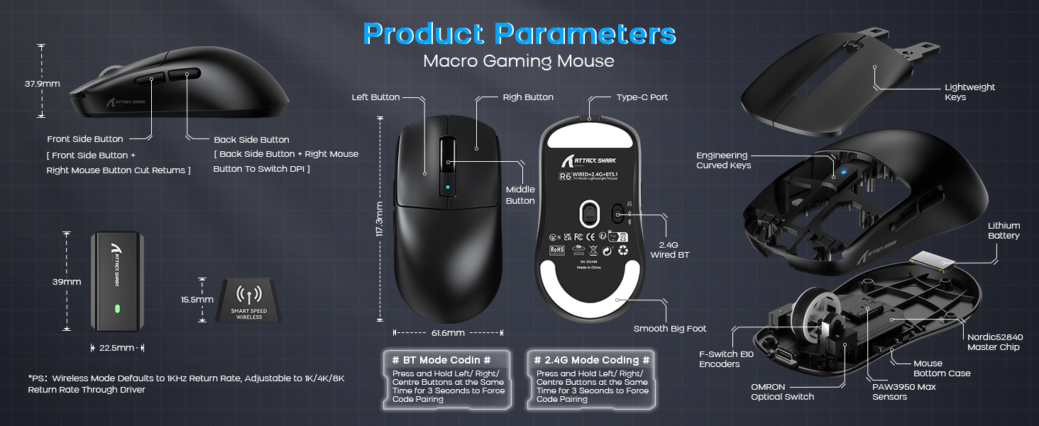 ATTACK SHARK R6 Wireless Gaming Mouse ATTACK SHARK X3 silent mouse wirelessUltra-Lightweight