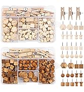 180 Pcs Wood Push Pins, 2 Colors and 7 Types Decorative Thumb Tacks Wooden Head Pin Wood Map Tack...