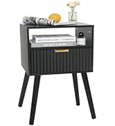 Fultyle Black Nightstand, Modern Bedside Table with Fluted Drawers, Small Night Stand with Storag...