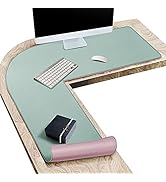 Vyaaa L-Shaped Leather Desk Pad Protector,Large Mouse Pad Corner Desk Mat,Double Sided Desk Blott...