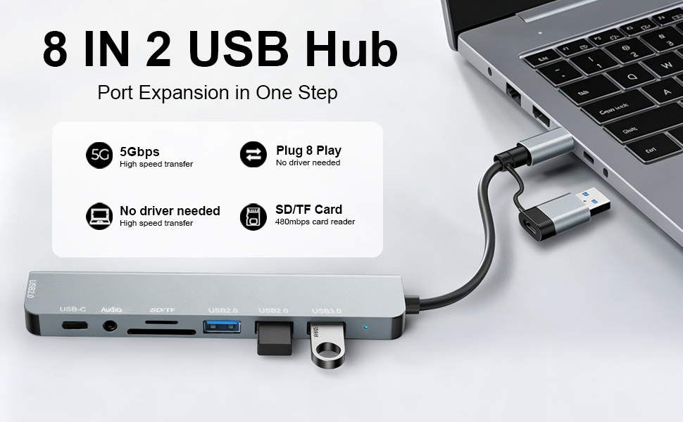 USB C Hub 8 in 2