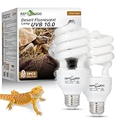 REPTI ZOO UVA UVB Reptile Light Bulb 2 Pack, 10.0 26W Spiral Compact Fluorescent Lamp for Bearded...