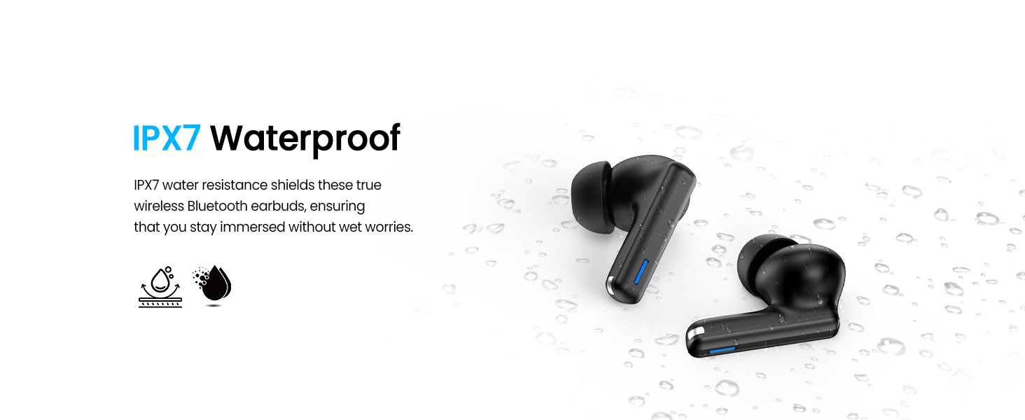 IPX7 water resistant wireless bluetooth earbuds