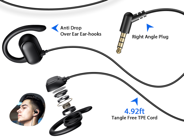 wired earbuds 3.5mm over ear open ear for kids students