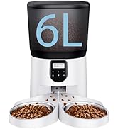 Automatic Cat Feeders for 2Cats, 6L/25cup Automatic Cat Food Dispenser with 2 Stainless Pet Bowls...