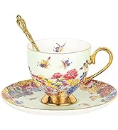 CHENP.HMC 3 Piece Bone China Cup and Saucer Set with Spoon Vintage Porcelain Coffee Cup Set, Flor...