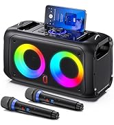 HWWR Karaoke Machine for Adults Kids, Bluetooth Party Karaoke Speaker with 2 Wireless Microphones...