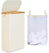 iEGrow 60L Slim Laundry Hamper, Narrow Laundry Basket with Lid,Foldable Clothes Hamper with Bambo...