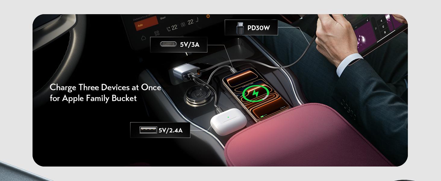 Retractable Car Charger USB C Fast Charging