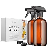 LiBa Amber Glass Spray Bottles 2 Pack, 16 oz Refillable Empty Spray Bottle for Cleaning, Essentia...