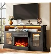 WLIVE 3-Sided Glass Electric Fireplace TV Stand for 65 Inch TV, Entertainment Center with 14 Flam...