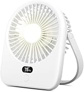 Nezylaf Portable Desk Fan with LED Light, Rechargeable 2000mAh Battery Operated Personal Fan, 180...