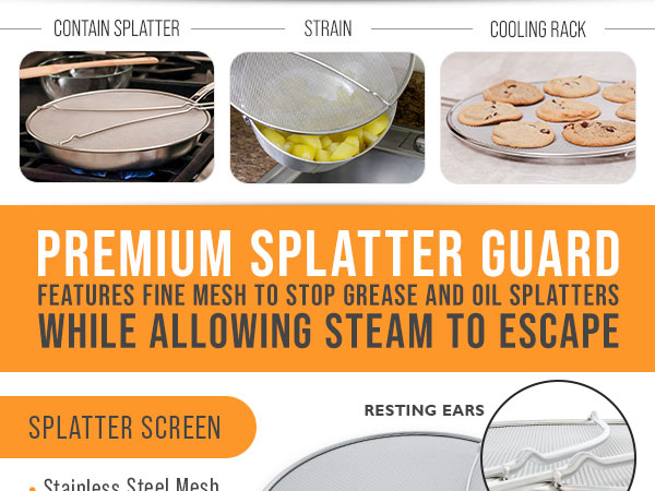 splatter screen guard kitchen grease oil frying pan cover mesh stainless steel protector cooking