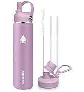 SENDESTAR Water Bottle Insulated Water Bottle 24 oz with Straw Lid Spout Lid Auto Flip Straw Top ...