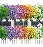 24 Bundles Artificial Flowers for Outdoor Decoration UV Resistant Fake Plastic Plants Faux Boston...