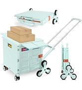 Foldable Utility Cart with Stair Climbing Wheels,Collapsible Rolling Crate with Magnetic Lid Tele...