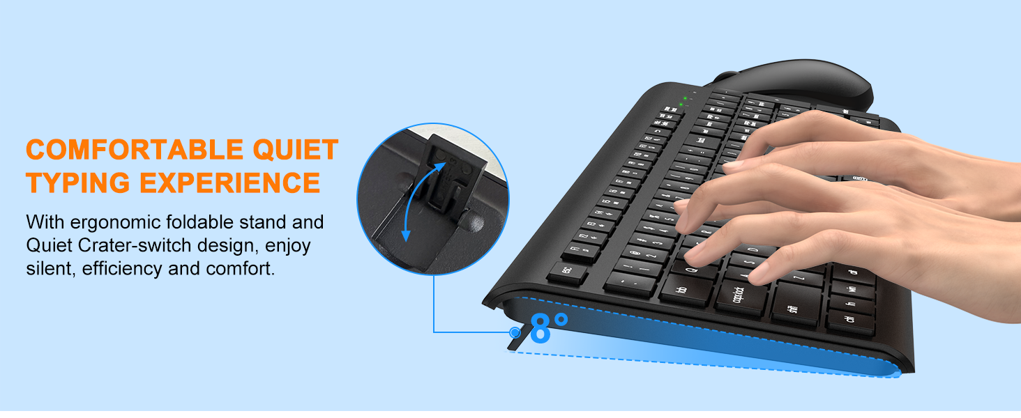 Wireless Keyboard and Mouse Combo Full Size Silent Ergonomic Keyboard Mouse Cordless Mouse Keyboard