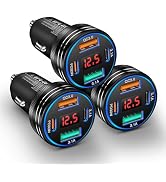 USB C Car Charger,3-Pack 65W Car Charger USB C Fast Charge PD/QC 3.0 with LED Voltmeter, Multi Po...