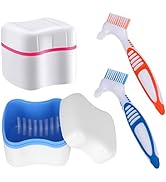 Denture Cleaner Box and Brush Set - 2 Pack Denture Bath Case with Basket + 2 Pack Denture Brush, ...
