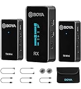 BOYA Wireless Lavalier Microphone for Camera DSLR Comcorder, Noise Cancellation,328ft Range,7H Ba...