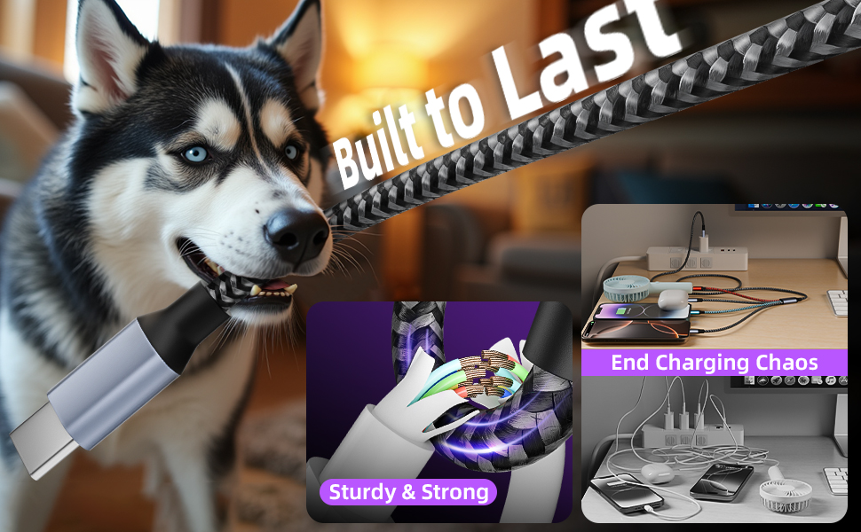 Charging cords for multiple devices is made of powerful military fiber