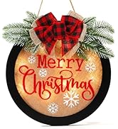 HOMCDALY Merry Christmas Welcome Sign for Front Door, Winter Merry Christmas Wreath with Light, F...