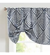 JINCHAN Tie Up Valance Curtains Geometric Valance for Kitchen Living Room Ferns Leaf Print Blacko...