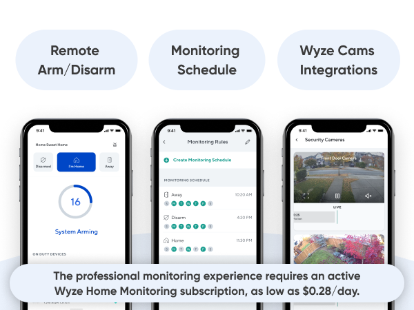 Arm or disarm the system with the Wyze app, schedule the arm routine, view with Wyze cams