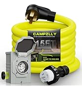 Campzlly 50 Amp Generator Cord 15FT and Power Inlet Box, NEMA 14-50P Male to SS2-50R 125/250V Twi...