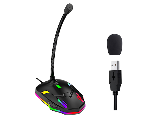USB Computer Microphone with Mute Button&amp;amp;RGB Glowing Light Compatible with PC Laptop Desktop