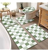 Yamaziot Checkered Bathroom Rug Sets 5 Piece, Non-Slip Ultra Absorbent Microfiber Bath Mats, Mach...