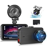 Dash Cam Front and Rear - 3 inch IPS Screen 1080P Full HD DVR Dash Camera for Cars with 64G SD Ca...