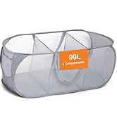 Durable Collapsible Foldable Pop Up Laundry Hamper, Sturdy 3 Compartments, Handy Pocket &amp; Easy to...