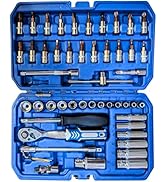 slrongpowlr 53 Pieces 1/4 inch Drive Socket Ratchet Wrench Tool Set, with Bit Socket Set Metric a...