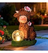 Garden Highland Cow Statue Solar Outdoor Decor with Glass Ball Highland Cow Decor Unique Gifts fo...