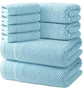 REDKISS 8-Piece Premium Towel Set, 2 Bath Towels, 2 Hand Towels, 4 Washcloths, 100% Cotton, Quick...