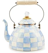 MACKENZIE CHILDS Enamel Tea Kettle, Decorative Tea Kettle for Stovetop, 3 Quarts, Light-Blue-and-...