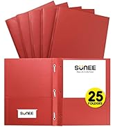 SUNEE 2 Pocket Folders with Prongs (25/Pack, Red), Paper Folders with 2 Pockets and 3 Prongs Fit ...