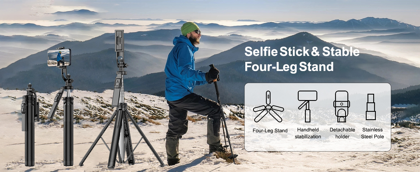 Selfie Stick Tripod, Extendable Tripod for Phone &amp;amp; Selfie Stick with Detachable Phone Holder