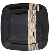 R-kay Black And Gold Plates For Party [Wavelet] - 40 Pack - 20 Plastic Plates 10.25 Inch And 20 S...