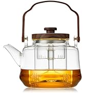 Glass Teapot with 2 Infusers, Heat Borosilicate Glass, Stovetop Safe Tea Kettle, Glass Tea Pot wi...