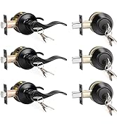 KNOBWELL 3 Pack Exterior Door Lock Set with Deadbolt Front Door Entry Lever Lockset with Single C...
