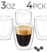 DLux Espresso Coffee Cups 3oz, Double Wall, Clear Glass set of 4 Glasses, Insulated Borosilicate ...