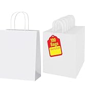 Premium 10x5x13 Paper Bags with Handles - Pack of 100, White Paper Bags Ideal for Shopping, Weddi...
