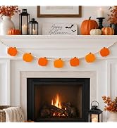 Oeyliz Halloween Pumpkin Garland Felt Pumpkin Wood Bead Garland | Halloween Pumpkin Beaded Garlan...